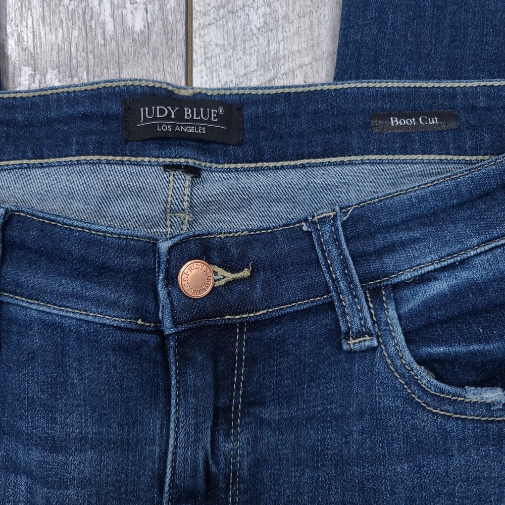 Judy Blue Bootcut Jeans Women Size 15 Blue Dark Wash Frayed Hem Western Cowgirl - Picture 6 of 8